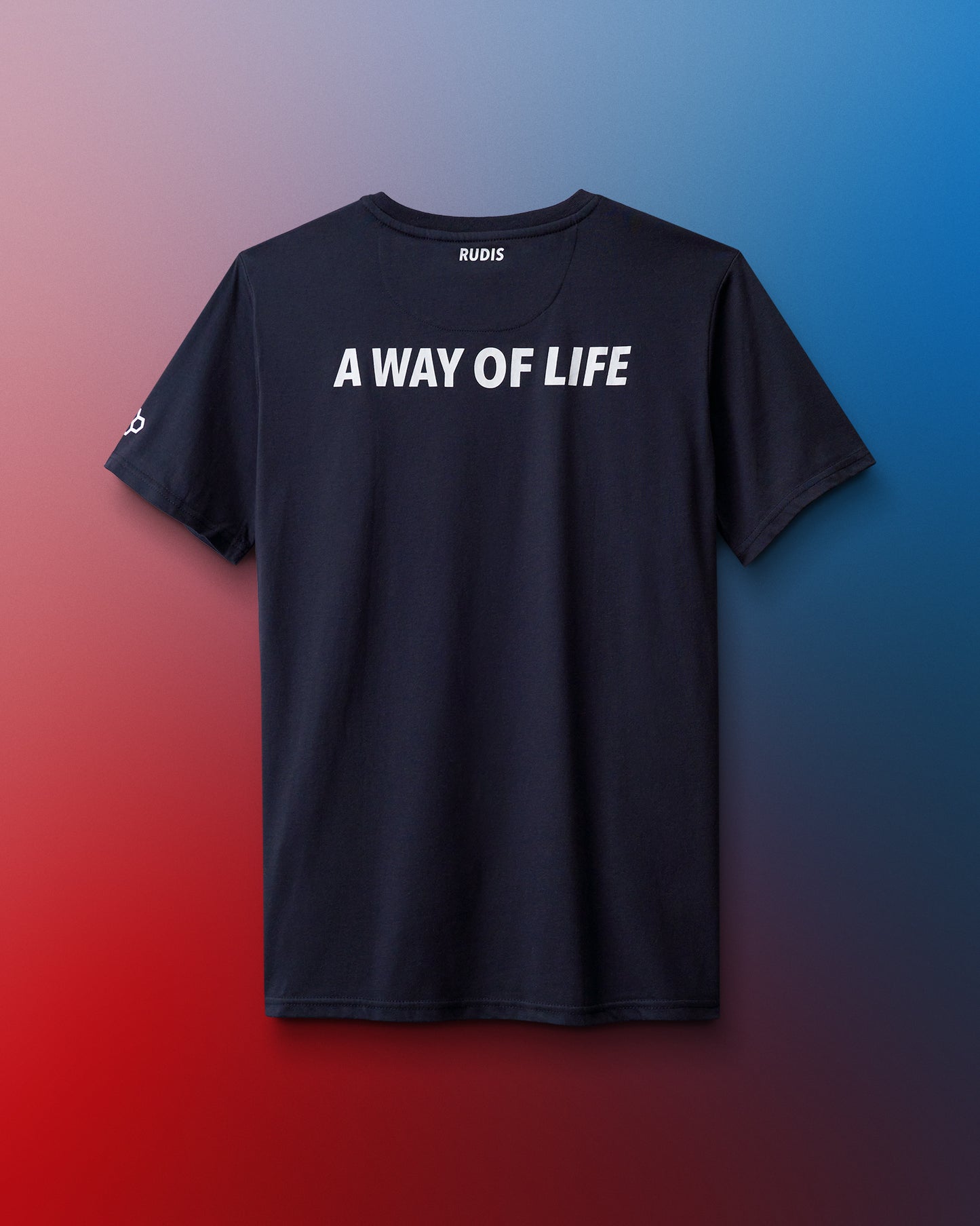 Black t-shirt with 'A Way of Life' text on a gradient background