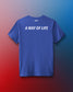 Blue t-shirt with 'A Way of Life' text on a gradient background