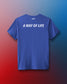 Blue t-shirt with 'A Way of Life' text on a gradient background