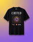 Black t-shirt with 'UNITED' graphic design on a gradient background