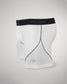 This image depicts a pair of white sports boxer briefs designed for comfort and performance featuring a RUDIS logo and mesh panels for breathability