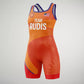 A vibrant orange wrestling singlet featuring the text TEAM RUDIS and an American flag emblem