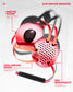 pink airflow headgear with features highlighted on a white background