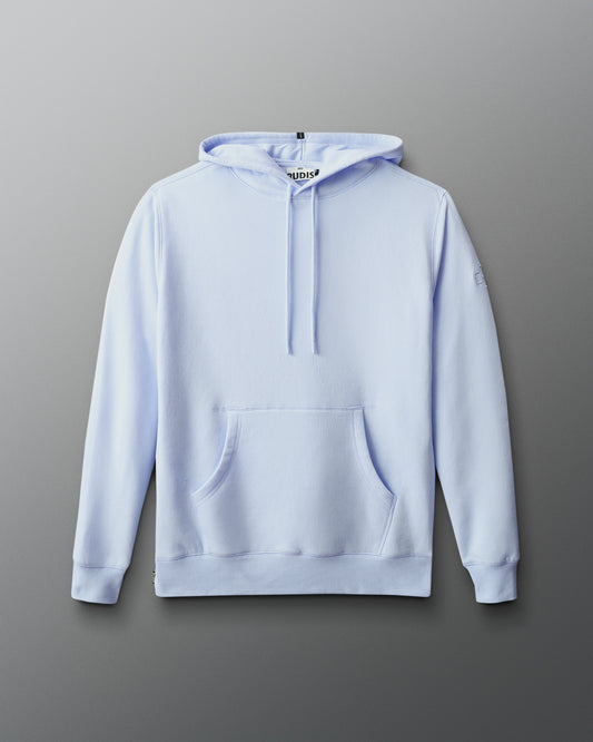 Light blue hoodie on a gray background
