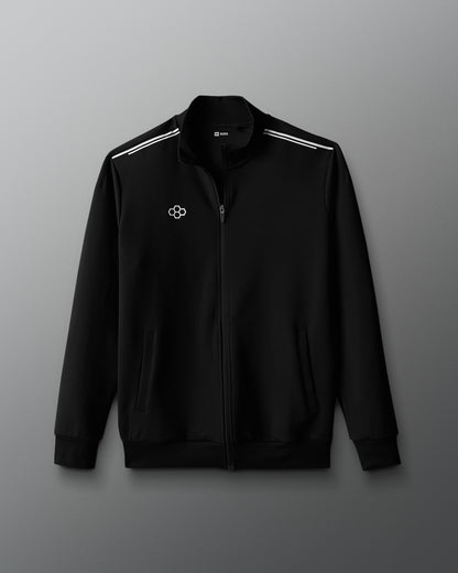 Black jacket with a logo on a gray background