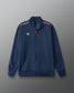 Blue jacket with a logo on a gray background