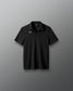Black polo shirt with a logo on a gray background