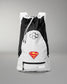 Front view of the RUDIS Superman Double Cinch wrestling backpack featuring a Superman shield logo, drawstring closure and zip pocket.