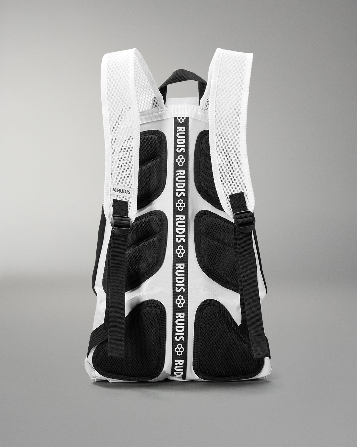 Back view of the RUDIS Superman Double Cinch backpack with breathable mesh shoulder straps, padded back panels and RUDIS branding.