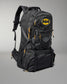 Black backpack with Batman logo on a gray background