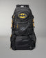 Black backpack with Batman logo on a gray background