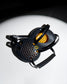 RUDIS Batman Elite Airflow wrestling headgear in black and yellow featuring ventilated ear guards, adjustable straps, and the classic Batman logo.