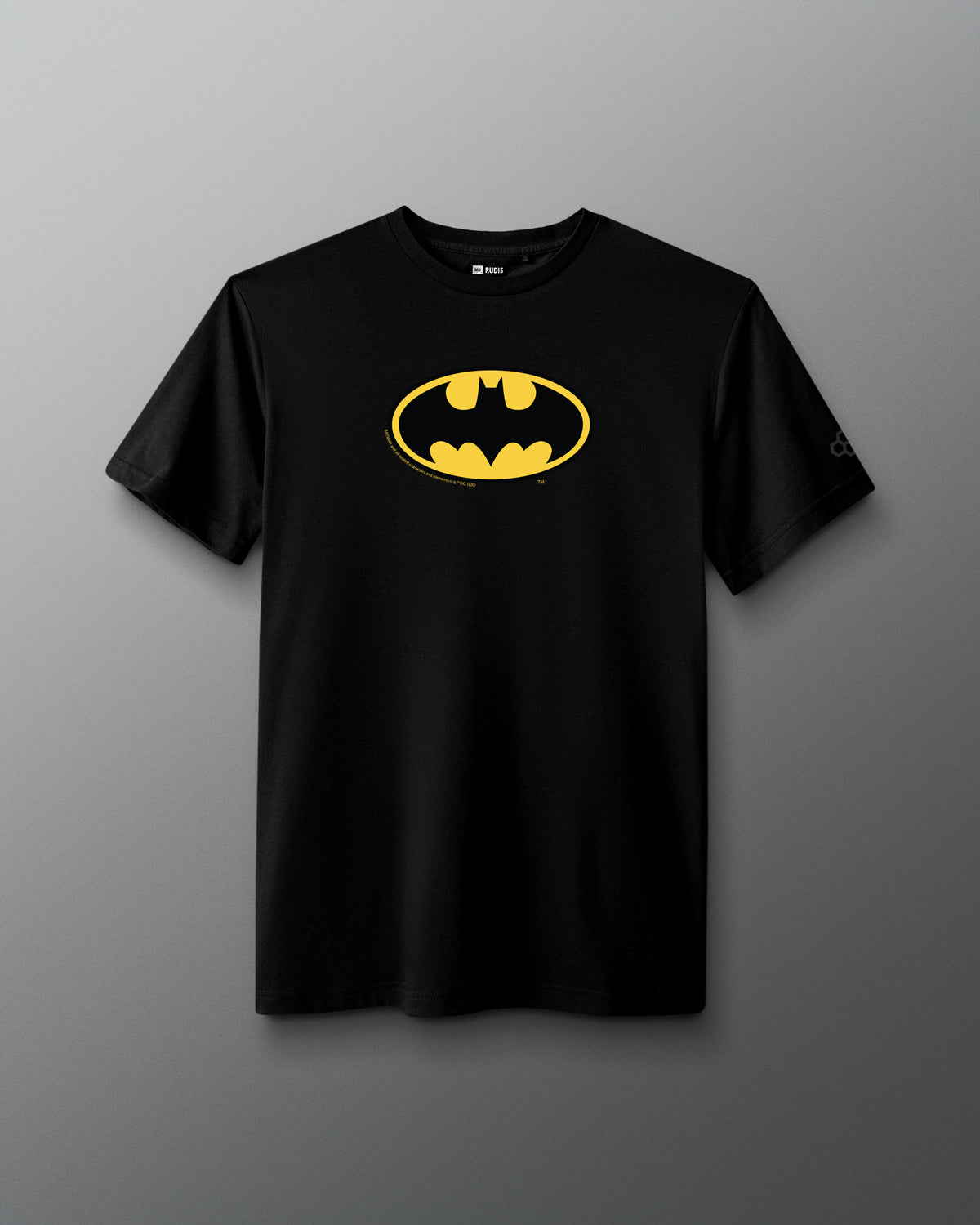 RUDIS Batman Icon Elite Super Soft T-Shirt in black with yellow Batman logo centered on the chest.