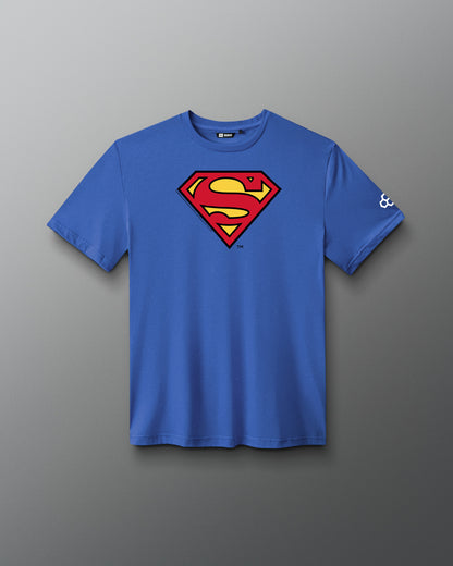 RUDIS Superman Icon Elite Supersoft T-Shirt in royal blue featuring the classic red and yellow Superman shield graphic.