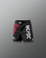 Black shorts with red accent and AC/DC logo on a gray background