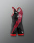 Black and red wrestling singlet with AC/DC logo on a gray background