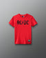 Red t-shirt with AC/DC logo on a gray background