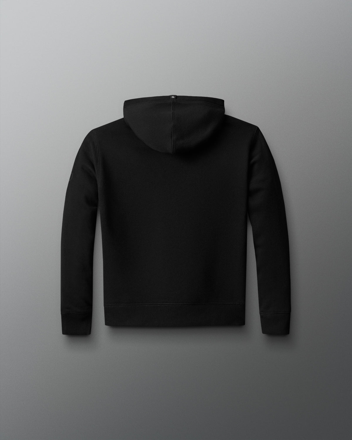 Back view of the black RUDIS Muhammad Ali Icon Youth Comfort Fleece Hoodie with a clean, minimal design and pullover hood.