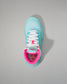 Light blue Wrestling Shoe with pink interior on a gray background
