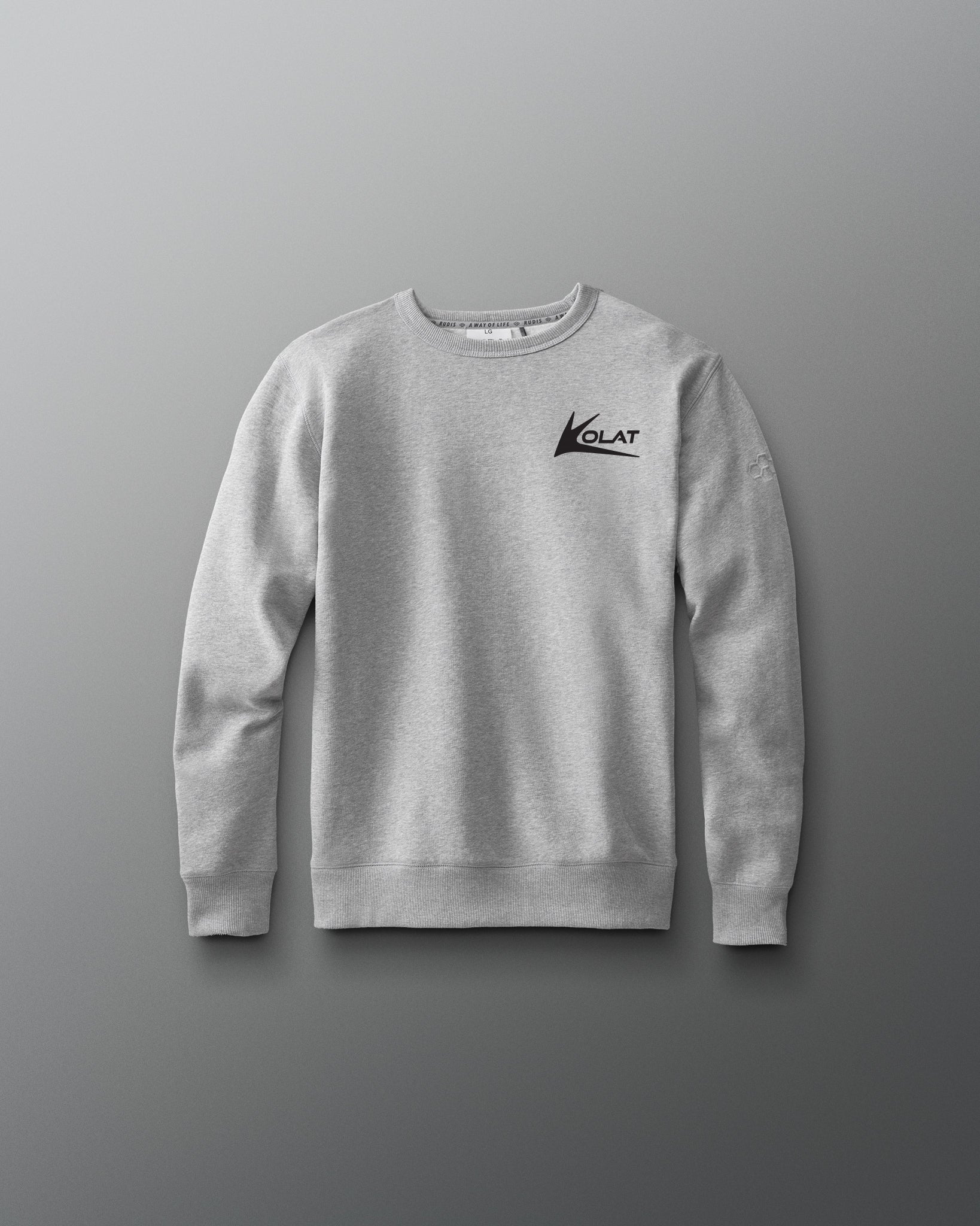 Gray sweatshirt with a Kolat logo on a gray background