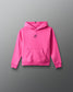 Pink hoodie with a brand logo on a gray background