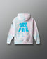 Tie-dye hoodie with 'GRL PWR' text on a gray background