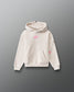RUDIS Love This Sport Youth Relaxed Comfort Fleece Hoodie in Bone, back view showcasing an oversized bright pink I Love This Sport graphic with RUDIS Wrestling lettering, attached hood, and ribbed hem.