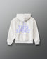 Back view of the RUDIS Love This Sport Youth Relaxed Comfort Fleece Hoodie in Heather Silver, highlighting the bold lavender I Love This Sport wrestling graphic across the back. Copy Alt Text