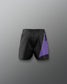 Black shorts with a purple patch on a gray background