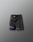 Black shorts with purple accents on a gray background