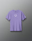 Purple t-shirt with a smiley face design on a gray background