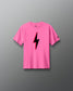 Pink t-shirt with a black lightning bolt design on a gray background