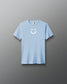 Light blue t-shirt with a smiley face design on a gray background