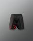 Black shorts with red design on a gray background