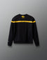 Black sweatshirt with yellow accents on a gray background