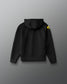 Back view of the RUDIS Iowa Hawkeyes Youth Cool Feel Hoodie in black with a gold Iowa Hawkeyes logo on the sleeve and tonal RUDIS branding.
