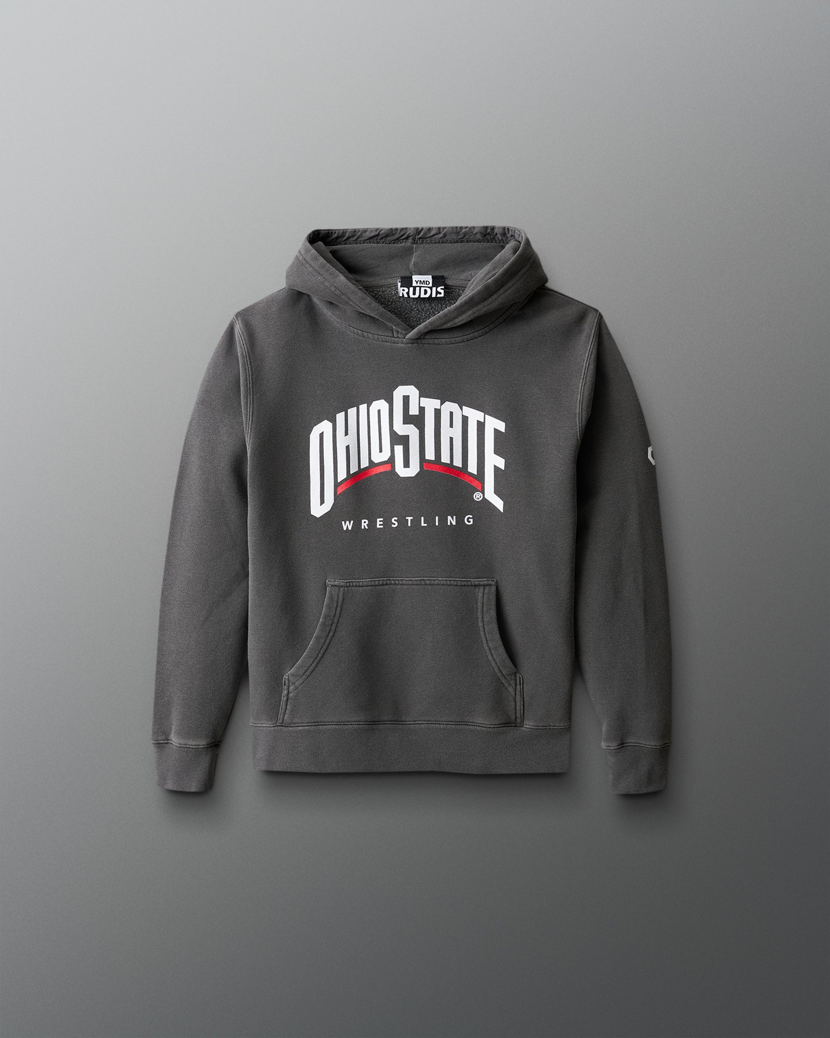 Gray hoodie with 'Ohio State Wrestling' text on a gray background