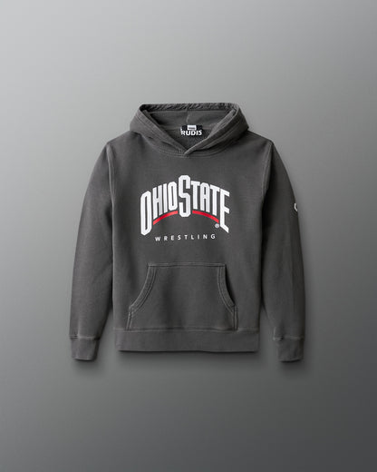 Gray hoodie with 'Ohio State Wrestling' text on a gray background