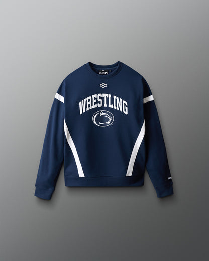 Navy blue sweatshirt with 'Wrestling' and a Penn State logo on a gray background