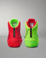 Red and green Wrestling shoes with visible branding on a gray background
