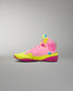 Pink and yellow Wrestling shoe on a gray background