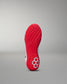 Red wrestling shoe sole with a textured pattern on a gray background