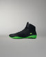 Black Wrestling shoe with green sole on a gray background