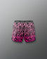 Pink and black patterned boxer briefs on a gray background