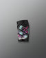 Black shorts with colorful geometric pattern on a gray background