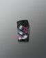 Black shorts with colorful geometric pattern on a gray background