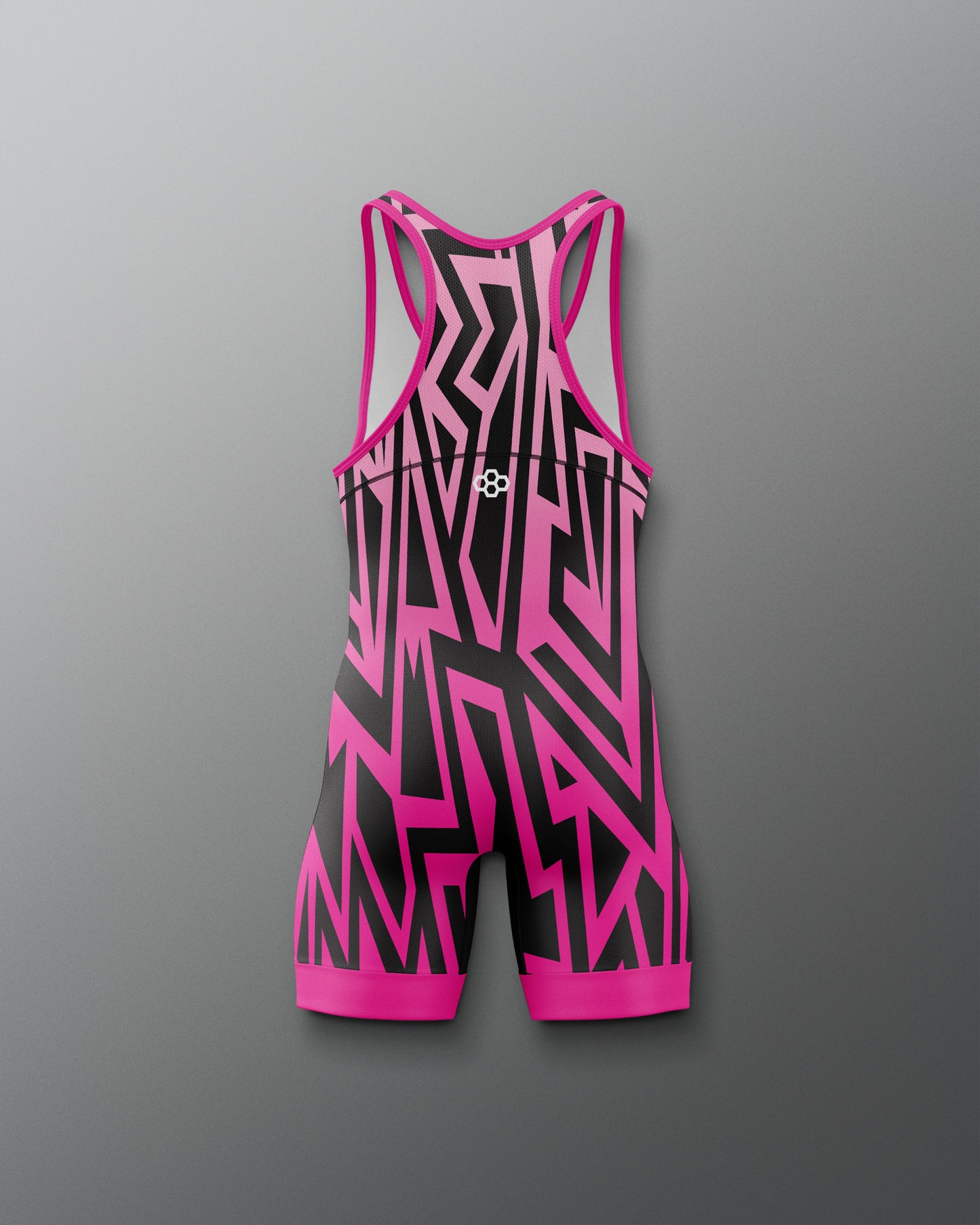 Pink and black athletic outfit on a gray background