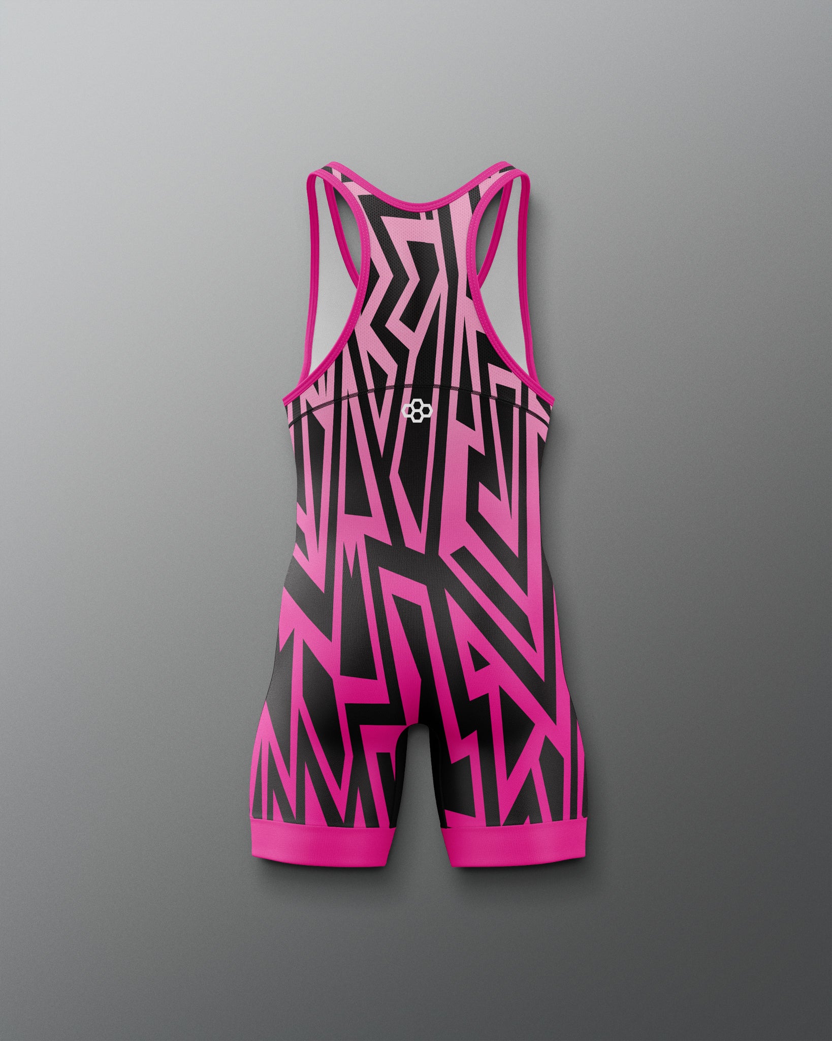 Pink and black athletic outfit on a gray background