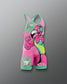 Pink and green wrestling singlet with flamingo design on a gray background