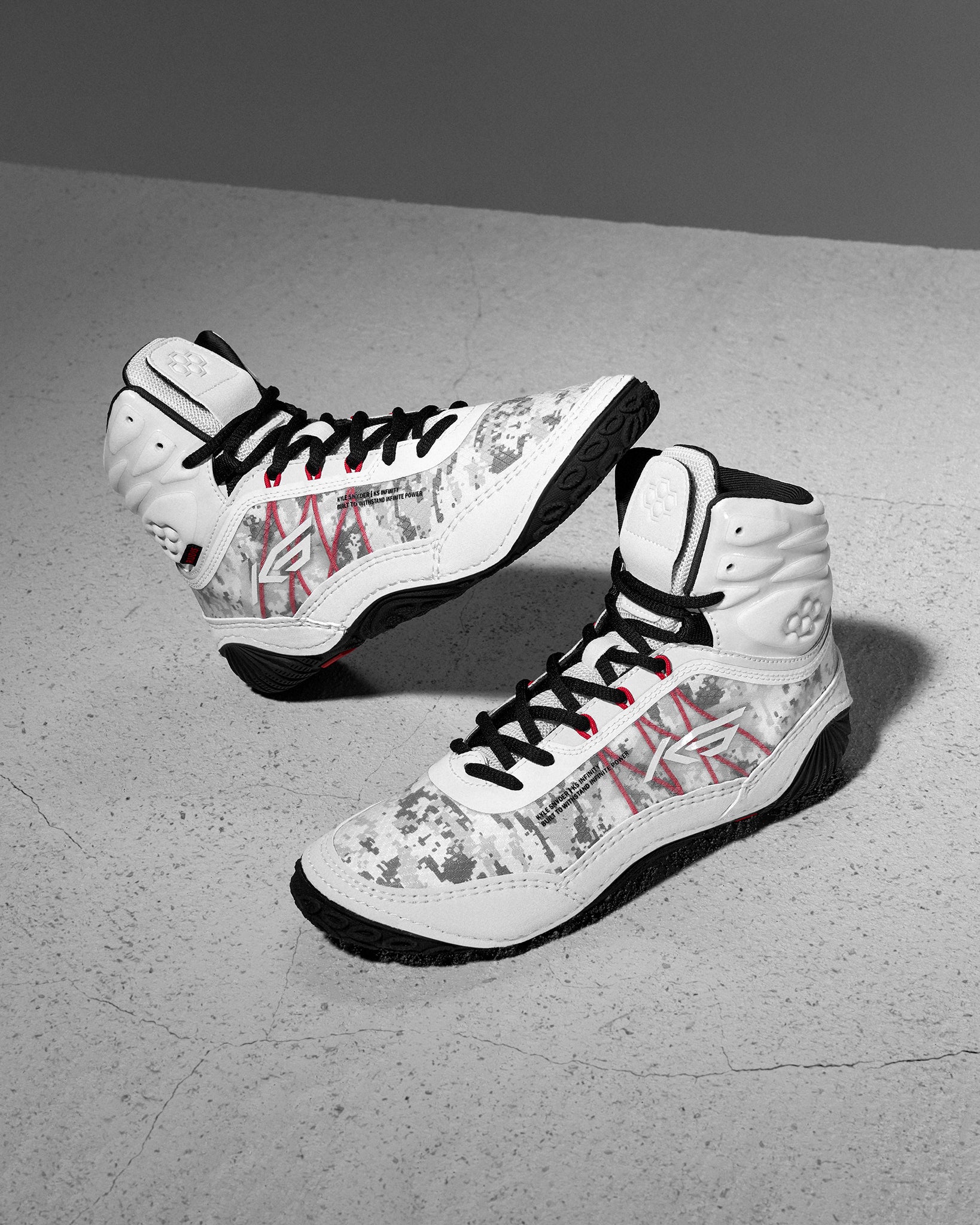 RUDIS Infinity Edge adult wrestling shoes in tactical gray with black outsole and red lace detailing